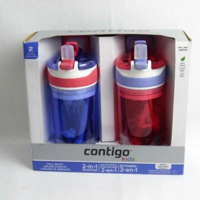 Contigo Kids 2 em 1 garrafas à prova de derramamento e lanchonetes rosa roxo pacote com 2 - Imagem 1 de 4