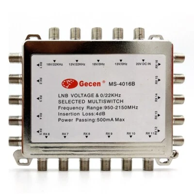 Gecen 4x16 13v/18v 0/22KHz in, 16 out Satellite LNB Multi-switch MS-4016 - Image 1 of 2