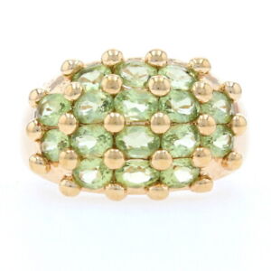 Sterling Peridot Cluster Cocktail Ring - 925 Gold Plated Oval Cut 1.90ctw Size 5
