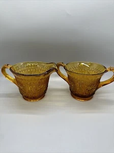 Vintage Indiana Glass Sugar & Open Creamer Amber Gold Tiara Sandwich Daisy - Picture 1 of 17