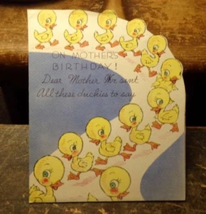 Vintage Birthday Card, Unmarked, Dated 1948 Parade of Ducklings, MOTHER - Picture 1 of 5