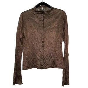 Jill Anderson Designer Copper Color Metallic Trumpet Sleeve Cardigan Sz S - Picture 1 of 14