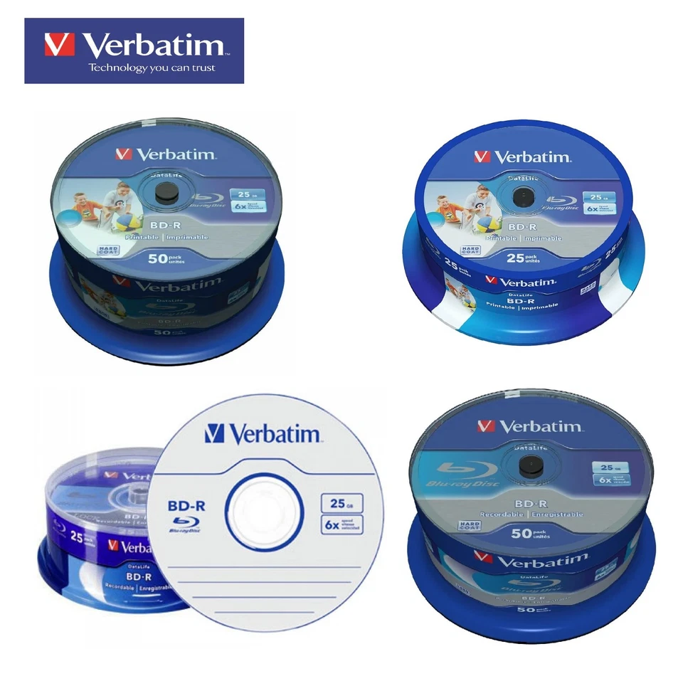 Genuine Verbatim Blu-Ray BDR BDRE Blank Media 6x 25GB Various Discs Lot the best - Image 1 of 1