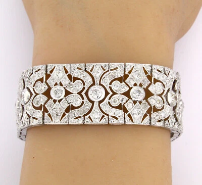 Platinum Antique French 15.00 CT Diamond Wide Bracelet Milgrain Estate - Image 1 of 4