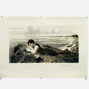 Vtg Art Print Absorbed In Robinson Crusoe Hand Colored Lithograph R Collins - Picture 1 of 6