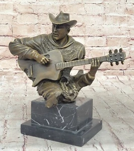 Handcrafted by Lost wax Old West Cowboy Musician Music Guitar Player Bronze - Picture 1 of 10