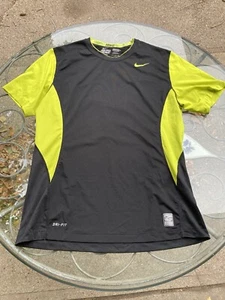Nike Pro COMBAT Shirt Mens Large Neon Black Short Sleeve Fitted Stretch READ - Picture 1 of 10