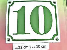 Hausnummer Nr. 10 grüne Zahl auf weißem Hintergrund 12 cm x 10 cm Emaille