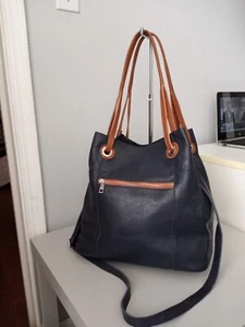 borse pelle made in italy handbags Dark Blue size large - Picture 1 of 12