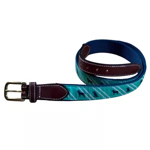 Simply Southern 36" Leather Canvas Ribbon Belt Labrador Dog Print Blue Brown - Picture 1 of 7