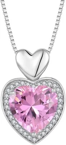 FJ Love Heart Necklaces for Women 925 Sterling Silver Birthstone Pendant Necklac - Picture 1 of 3
