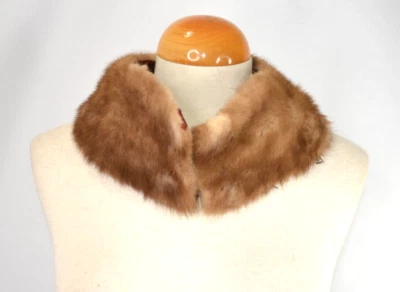 Mink REAL FUR COLLAR Vanilla BROWN Hook Closure Stand Up 1950s 60s Trim 25x4 - Image 1 of 4