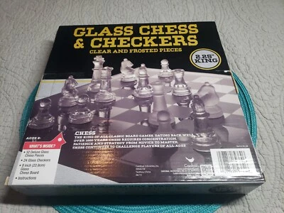 NEW Cardinal Industries Chess & Checkers Set W/ Glass Board FROSTED PIECES! NEW - Image 1 of 4