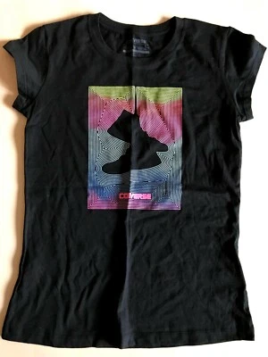 Converse Girls Black/Colored Print 100% Cotton Short Sleeve T-Shirt Sz L (12-13) - Image 1 of 4