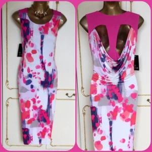 TIA Designer Size 10 / 12 Ladies Pink Multi Print Low Back Dress NWT RRP £159 - Picture 1 of 7