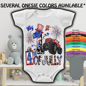 1st Fourth of July Truck Gerber® Onesie® FUNNY Baby Shower Gift INFANT T-SHIRT - Picture 1 of 13