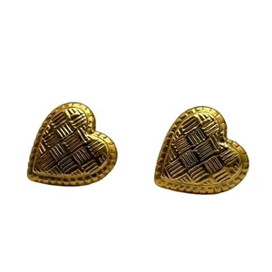 Pendientes Oro 14K Poste 12K GF Vintage Cesta Tejido Corazón Retro Perforado Regalo - Imagen 1 de 5