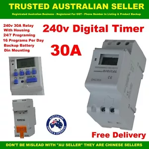 Timer Din Mount 240v 30A Digital LCD Electronic HWS Solar Hot Water NO - Picture 1 of 7