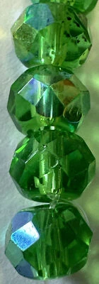 Cuentas de vidrio facetado Rondels de 8x6 mm en verde recubiertas AB 1 hebra 69 cuentas de EE. UU. Foto 1 de 4