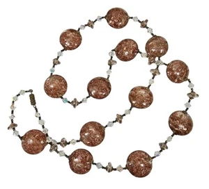 Clear & Gold Foil Venetian Murano Glass Bead Necklace Flat Disc Style VTG Beads - Bild 1 von 9