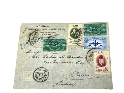 1957 - Egypt, 'Letter from Alexandria to Rome' Scott # 406, 407, 408, Lett(#E28) - Image 1 of 2