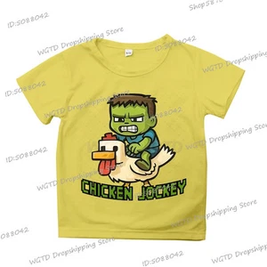 Chicken Jockey Print T Shirt Boys Girls Anime Cartoon Clothes Funny Game Chicken - Picture 1 of 21
