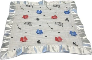 Lulujo Baby Hockey Lovey Security Blanket White Satin Trim 16 X 16 Inch HTF - Picture 1 of 7