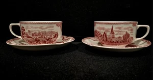 2 set tazza e piattino Johnson Brothers Old Britain Castles rosa piedi Inghilterra - Foto 1 di 8