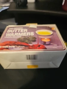 Nantucket Seafood Set Of 2 Butter Warmers Ceramic Melting Pots w/ Chrome Stands - Picture 1 of 3