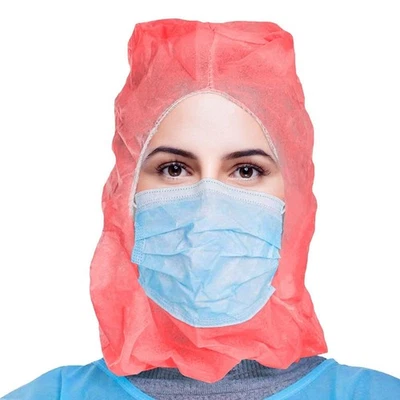 100-Pack Red Disposable Hood Caps, 18 GSM Polypropylene Bouffant Hoods - Image 1 of 4