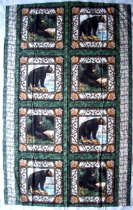 Black Bear cotton fabric pillow quilt panel - Picture 1 of 3