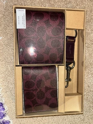 Cartera Coach 3 en 1 para hombre en caja regalo cuero rojo carmesí Foto 1 de 3