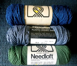 3 Skeins Vintage Needloft Plastic Canvas Yarn 92 yards/ea 2 Ply Green & Blue New - Picture 1 of 2