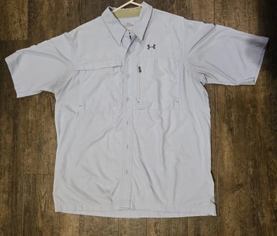 Under Armour Fish Stalker Camp Fishing Short Sleeve Vent Shirt Large Light Blue - Image 1 of 4