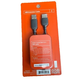ONN USB Extension Cord Cable 6 ft Black • NEW - Picture 1 of 2