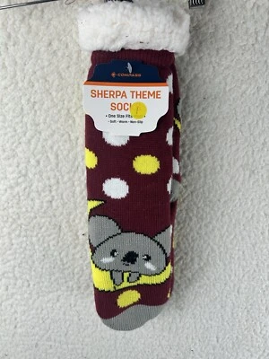 Brújula Sherpa Critter Mujeres Ratón Suave Cálido Antideslizante Zapatilla Calcetines Nuevos con Etiquetas Talla Única Foto 1 de 4