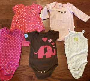Lot 5 Girl's Size 3 6 Months Pink Polka Dot Graphic One Piece Shirt Top  - Picture 1 of 11