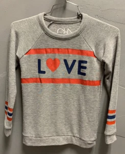 $52 NWT Chaser Brand Solid Gray With Stripe Love Graphic Long Sleeve Girls 7 - Picture 1 of 3