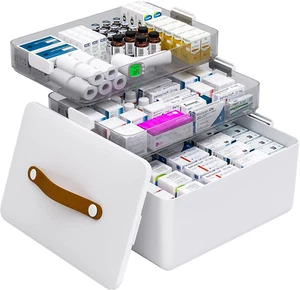 3-Tier Portable Medicine Organizer with Leather Handle for Home Use - Picture 1 of 12