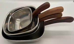 4 retro danish stainless steel teak handle butter sauce pans mid century modern - Picture 1 of 6