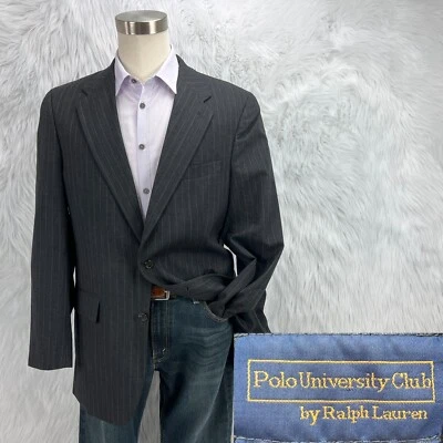 Chaqueta Blazer Ralph Lauren De Colección Para Hombres 40L Gris Rayas Lana 2 Botones *Leer Foto 1 de 4