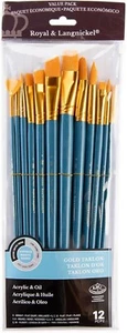 Royal & Langnickel RSET-9312 Gold Taklon Long Handle Paint Brush Set of 12 - Picture 1 of 4