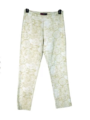 Pantalones elásticos rectos para mujer Peck & Peck beige floral aspecto lino cremallera lateral talla 4 Foto 1 de 4
