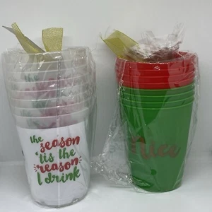 (2) Christmas Cocktail Party Plastic Drink Cups 8 Per Naughty Nice 16 oz SLANT - Picture 1 of 6