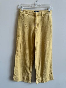 Abercrombie & Fitch Anne High Rise Wide Leg Crop Yellow Linen Pants Womens sz 26 - Picture 1 of 15