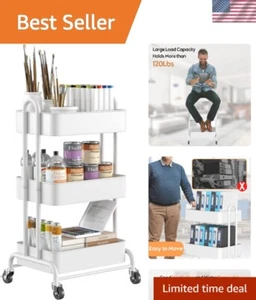 Mobile 3-Tier Utility Cart with Locking Swivel Wheels - Perfect for Any Room - Picture 1 of 11