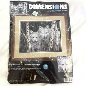 White Magic Wolves in Woods Cross Stitch Kit Dimensions 14x11 Complete Kit - Picture 1 of 6