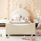 Twin Size Upholstered Daybed with Rabbit Ear Shaped Headboard 3 Colors