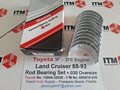 88-92 Toyota Land Cruiser 3F, 3FE, 4.0 Liter Rod Bearing Set +.030 Oversize - Image 1 of 2