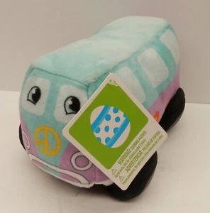 Pequeña furgoneta hippie de felpa amarilla 7" de juguete de Pascua de largo con ojos (coche antropomórfico) - Imagen 1 de 3